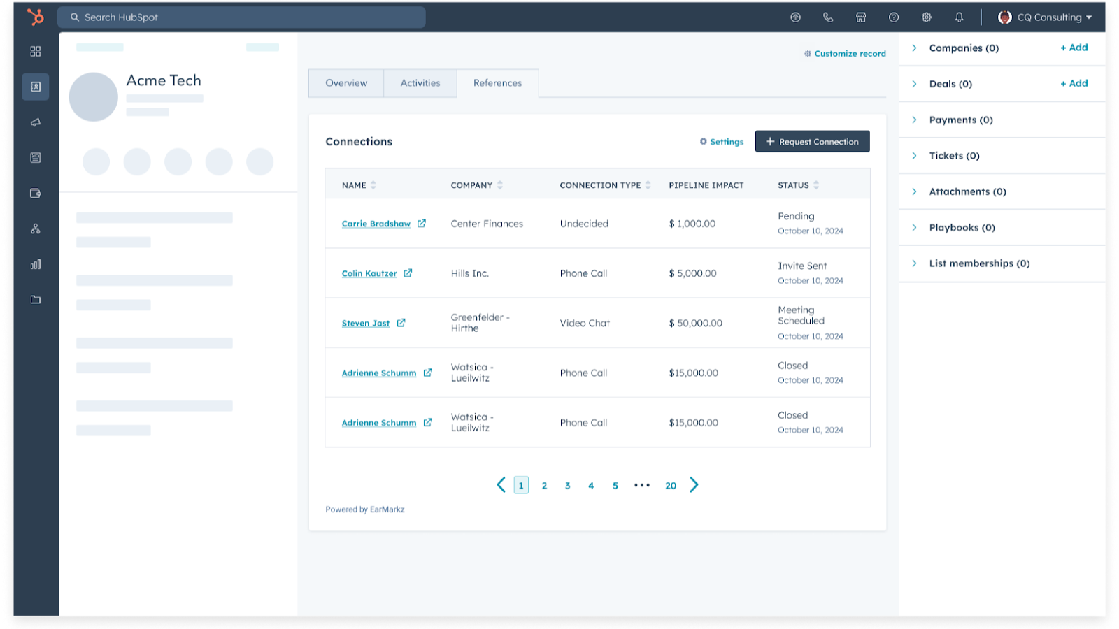 list of connections made